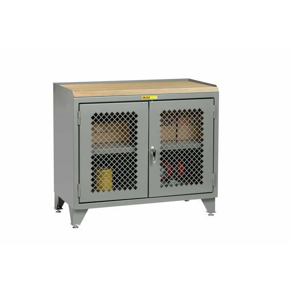 Little Giant Counter Height Bench Cabinet, 36"W, Perforated Doors, Butcher Block Top MJP3-LL-2D-2436
